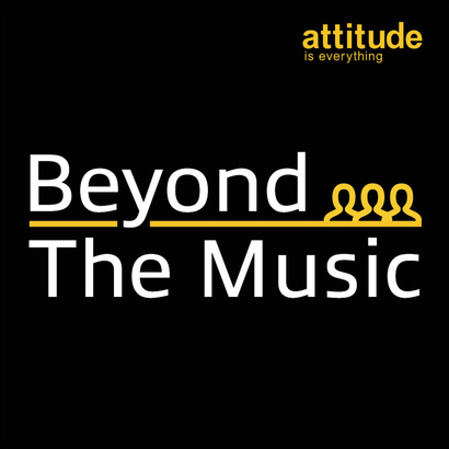 Beyond the Music white on black logo with three people in yellow silhouette